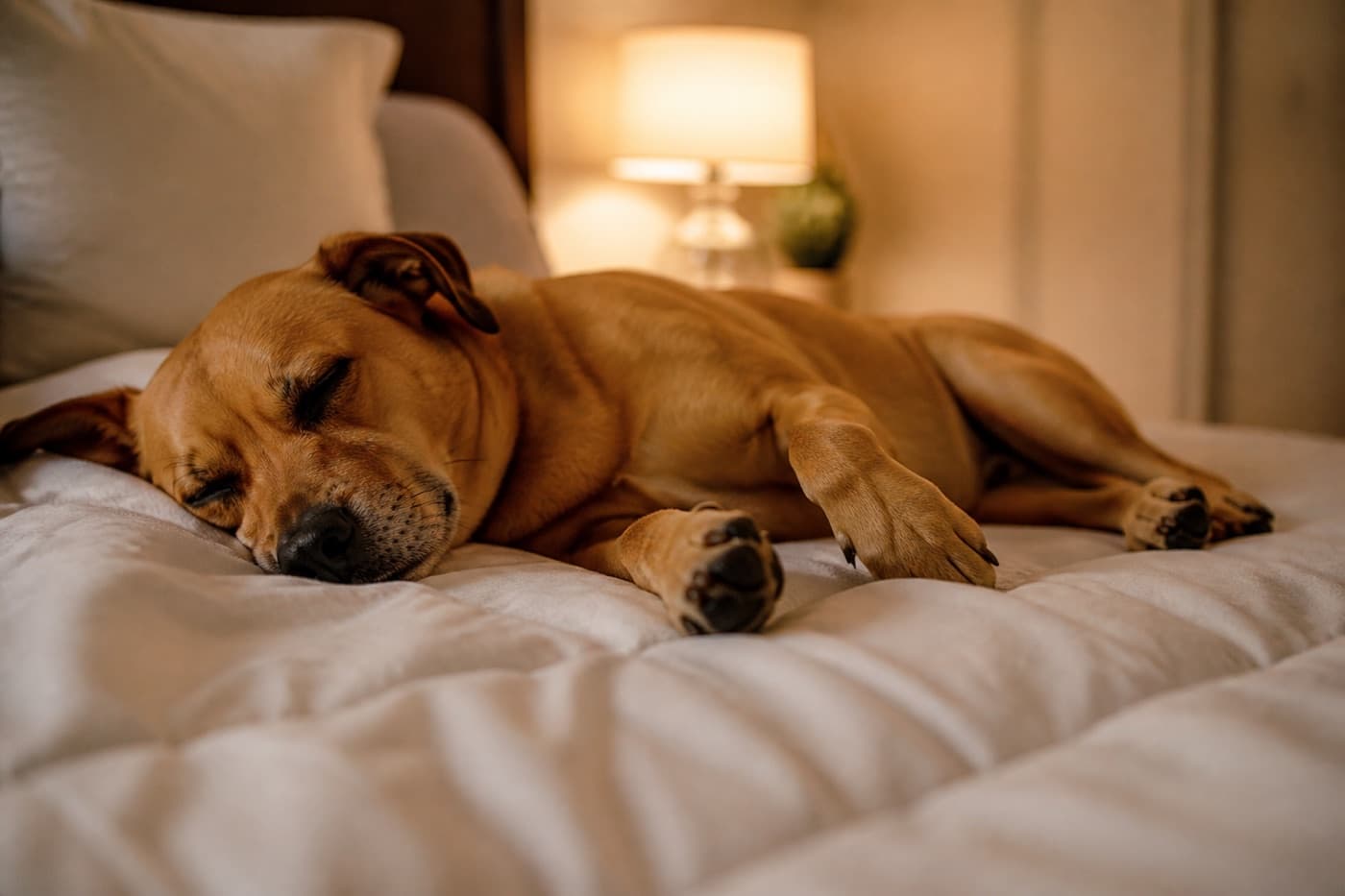 Sleeping dog twitching on a living room rug, Animals Details