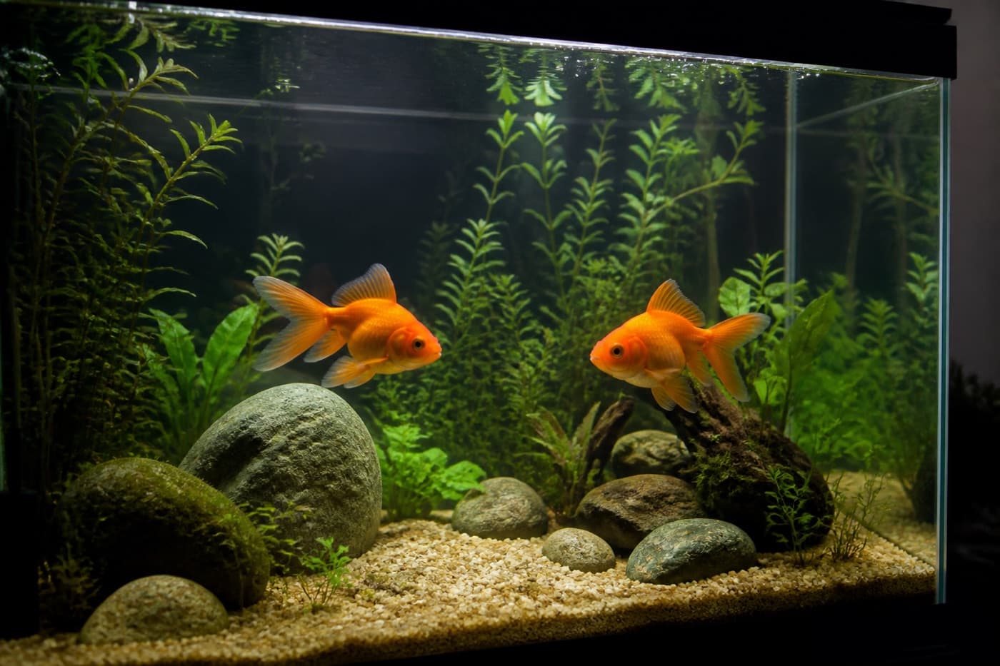 Orange goldfish swimming in a clean aquarium, Animals Details