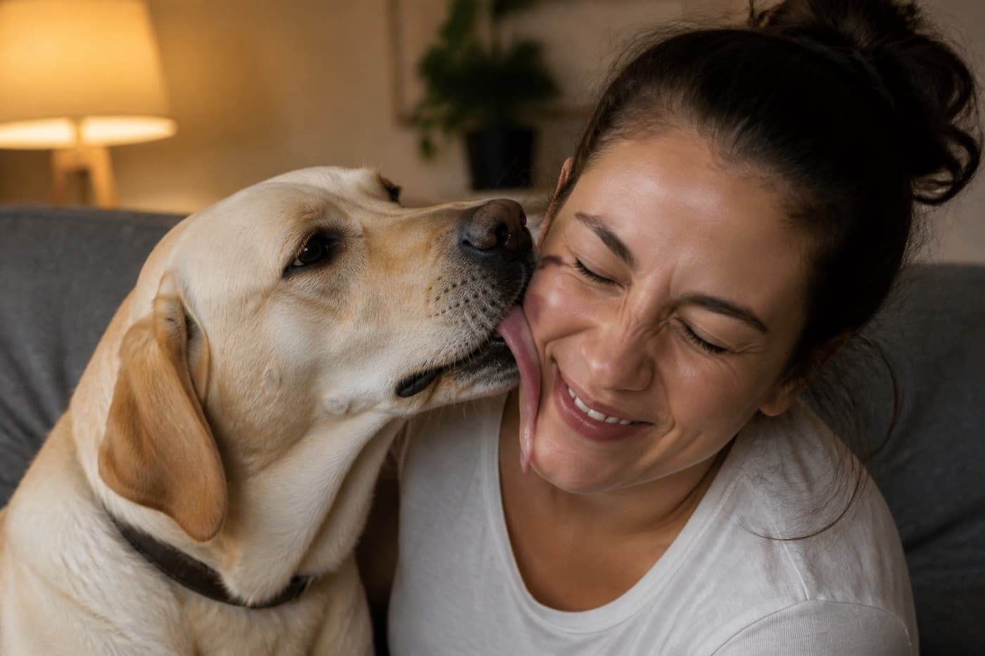 Dog licking a person's hand outdoors, Animals Details